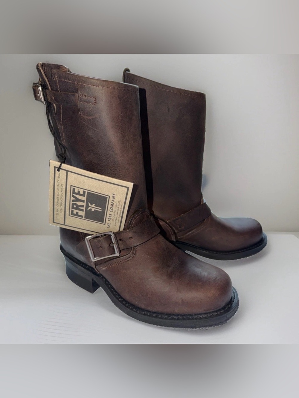 NWT Womens Frye Engineer 12R Harness Moto Biker Boots Brown Sz 5.5 M